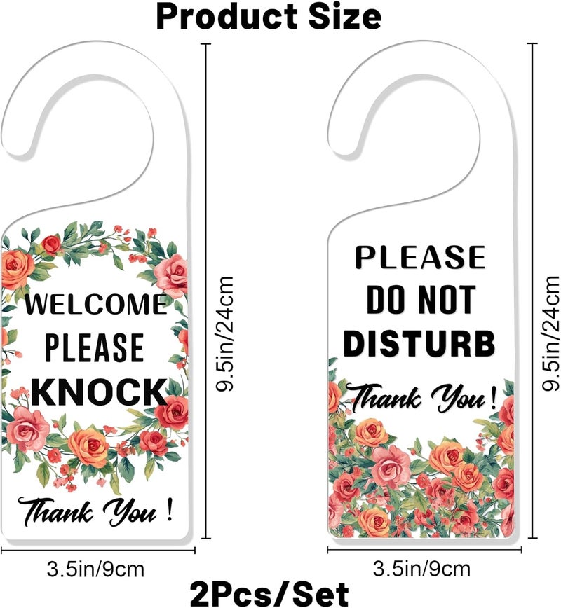 CHGCRAFT 2 Pack Flower Please Do Not Disturb and Welcome Please Knock Door Hangings Sign Do Not Disturb Sign Door Hanger Sign Acrylic Engraved Transparent Door Sign for Office Home and Meeting Session - Image 2
